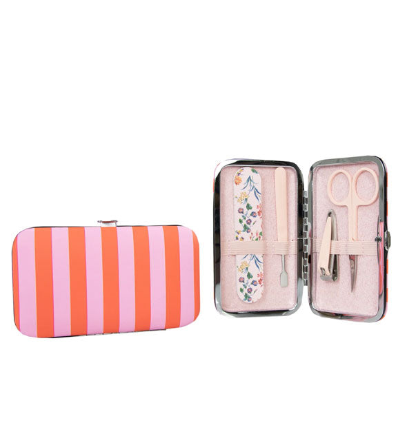 Floral and striped manicure tool case