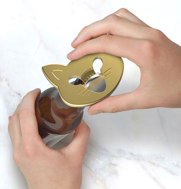 Model demonstrates use of the Cap and Mouse Bottle Opener
