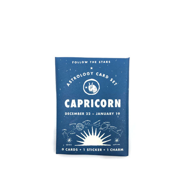 Blue and white pack of Follow the Stars Astrology Cards representing the zodiac sign Capricorn