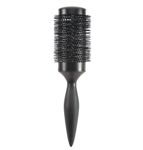 Black hairbrush with round barrel and pointed handle tip