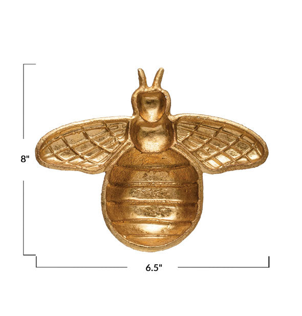 Gold bee dish with measurements: 8 inches high by 6.5 inches wide