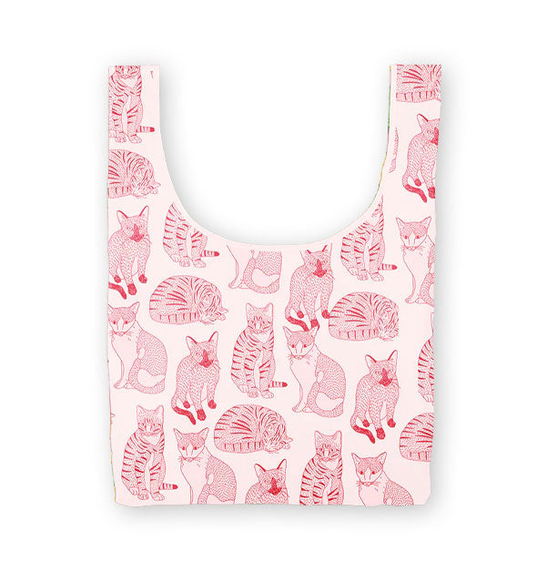 Medium light pink tote bag with all-over pink cat illustrations