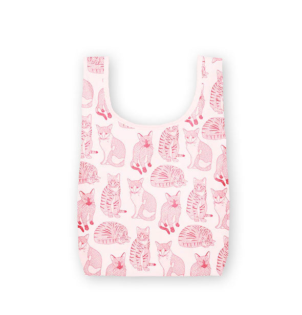 Small light pink tote bag with all-over pink cat illustrations