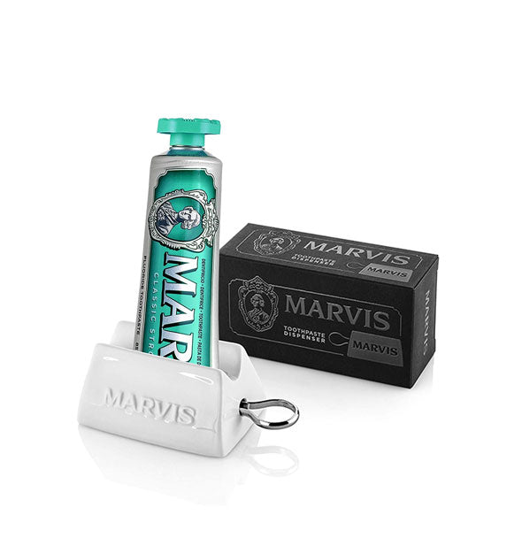 Marvis toothpaste bottle with ceramic turnkey tube squeezer and box packaging