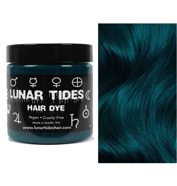 Lunar Tides Hair Dye pot shown in dark blue-green shade Cerulean Sea