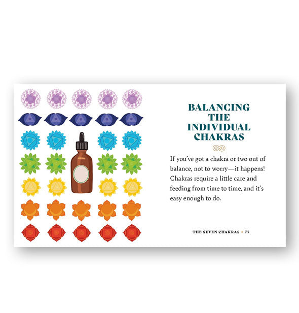 Book chapter titled, "Balancing the Individual Chakras" alongside colorful illustration