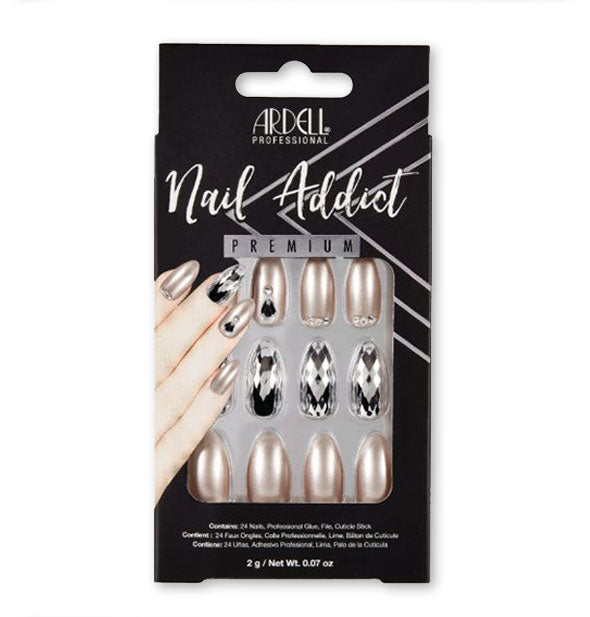 Press On Nails Champagne Ice with Black Geometric Shapes