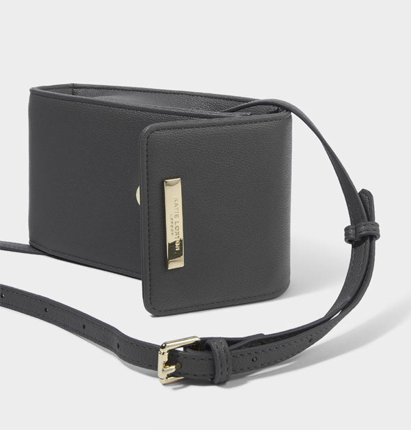 Dark gray purse with gold hardware