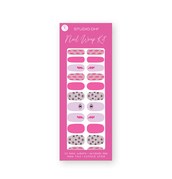 Nail Wrap Kit by Studio Oh! features lightning bolt and eye-themed designs in pink and neutral hues