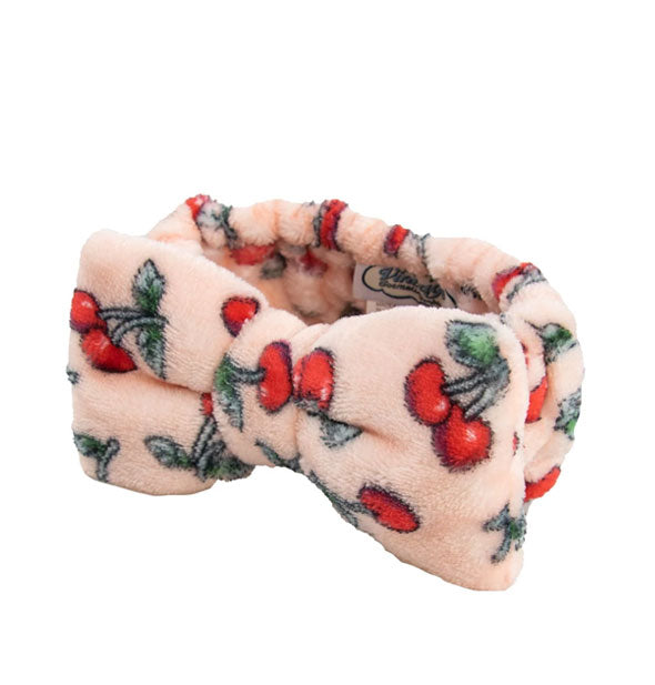 Plush cherry print headband with large bow