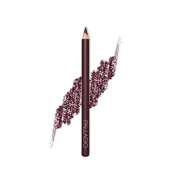 Palladio liner pencil in a dark purple shade with drawn product sample behind