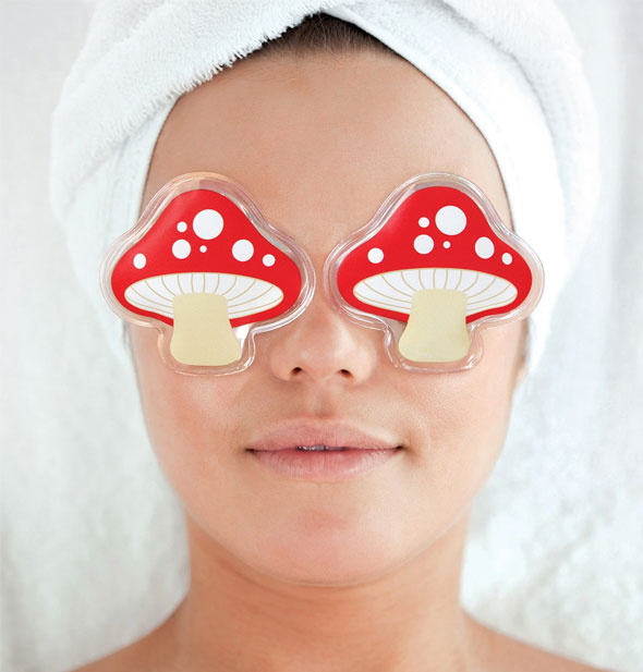 Model demonstrates placement and use of mushroom eye pads