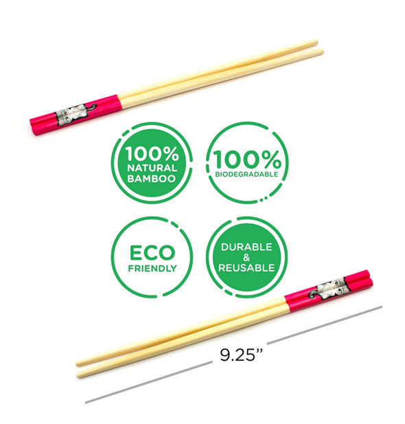 Kitten chopsticks are labeled, "100% natural bamboo; 100% biodegradable; Eco-friendly; Durable & reusable"