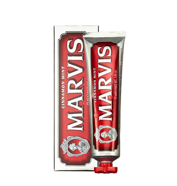 3.86 ounce tube of Marvis Cinnamon toothpaste with box packaging
