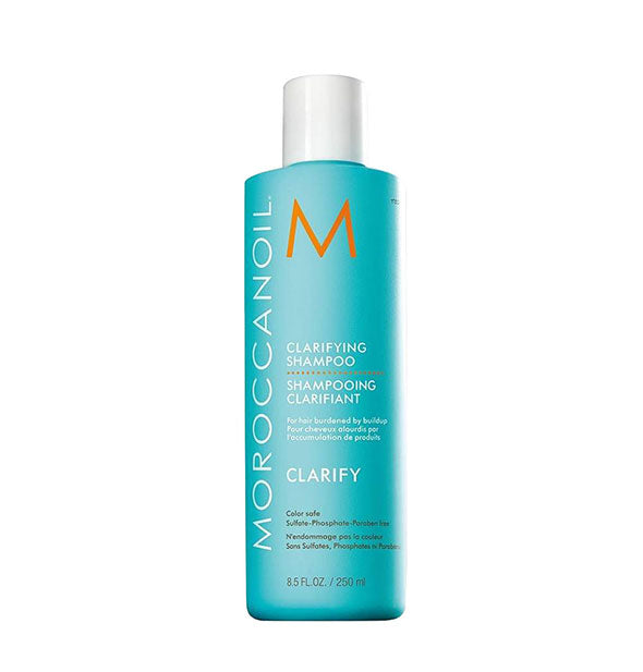 Blue 8.5 ounce bottle of Moroccanoil Clarifying Shampoo