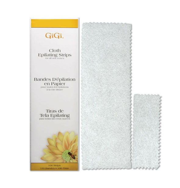 GiGi Cloth Epilating Strips box with large and small strip samples