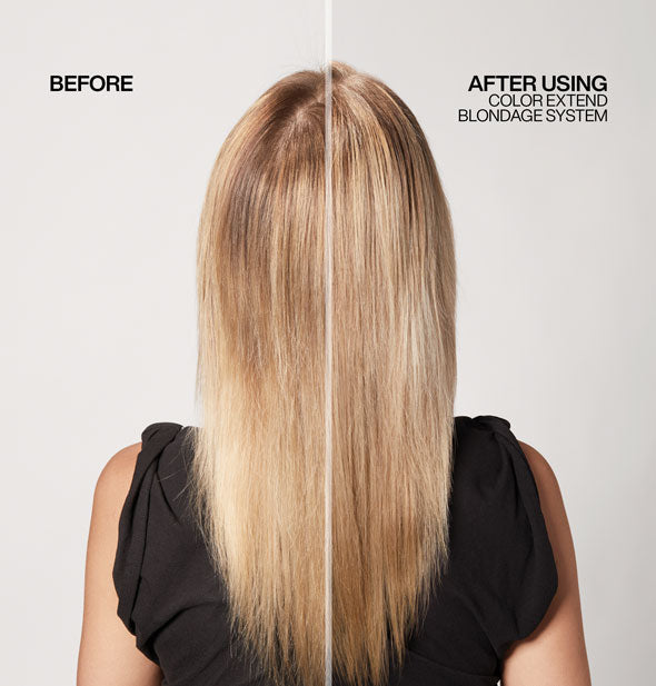 Before and after results of using Redken Color Extend Blondage system