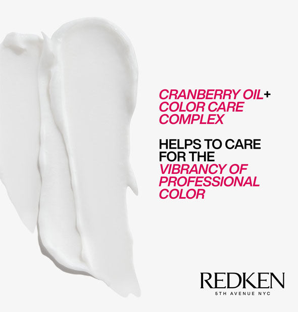 Redken Color Extend Conditioner product sample is captioned, "Cranberry oil + Color Care Complex; Helps to care for the vibrancy of professional color" with Redken logo