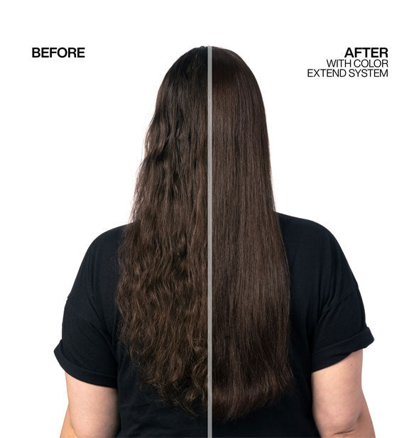 Before and after results of using the Redken Color Extend system