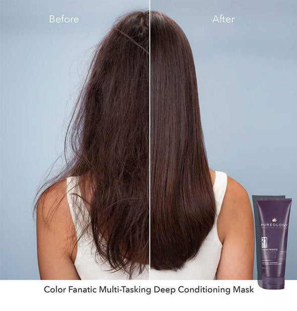 Before and after results of using Pureology Color Fanatic Multi-Tasking Deep-Conditioning Mask