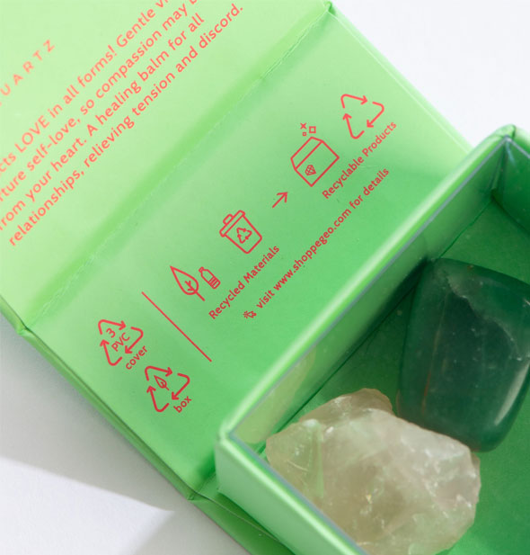 Crystal Magic Mini Energy Set box shown open to reveal printed infographics and stones inside
