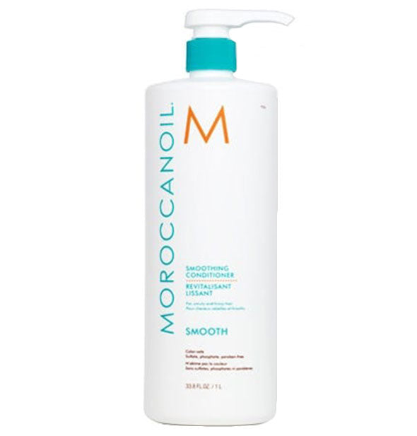 33.8 ounce bottle of Moroccanoil Smoothing Conditioner with pump nozzle