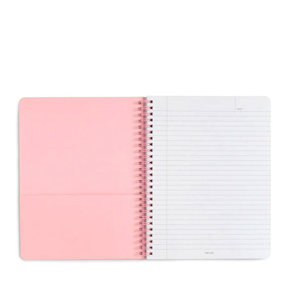 Spiral-bound notebook interior with lined and pink pocket pages shown