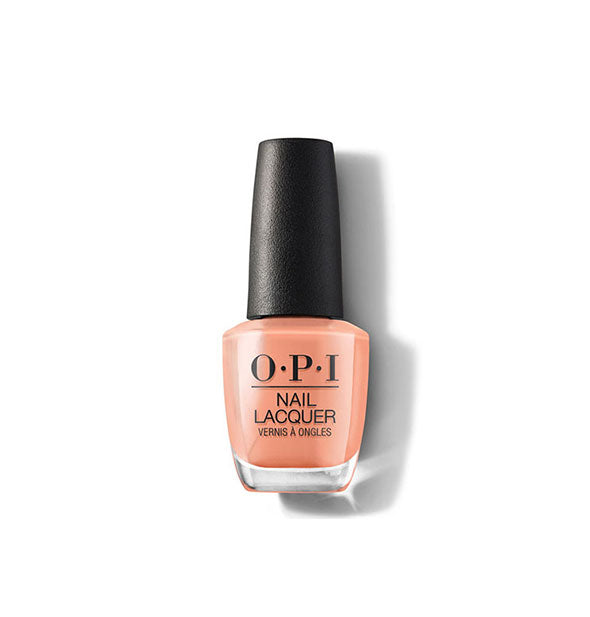 Bottle of OPI Nail Lacquer in a light coral shade