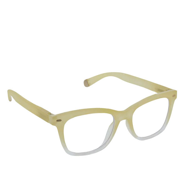 Pair of square reading glasses with yellow-to-white matte ombre frame