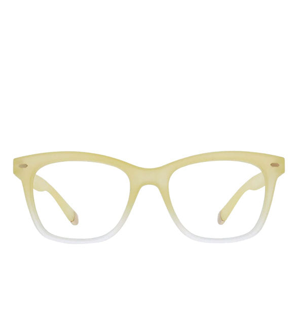 Pair of square reading glasses with yellow-to-white matte ombre frame