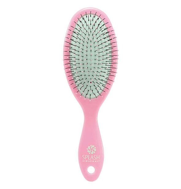 Pink Cricket Splash detangling hairbrush with mint cushion