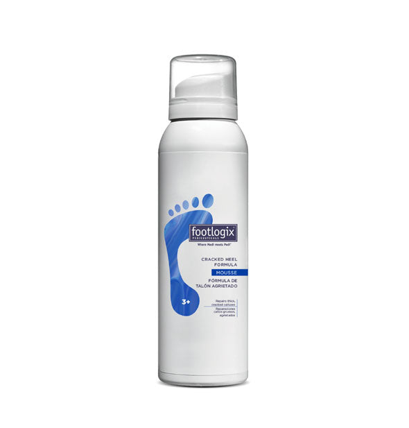 Can of Footlogix Cracked Heel Formula Mousse 3+ with blue footprint graphic