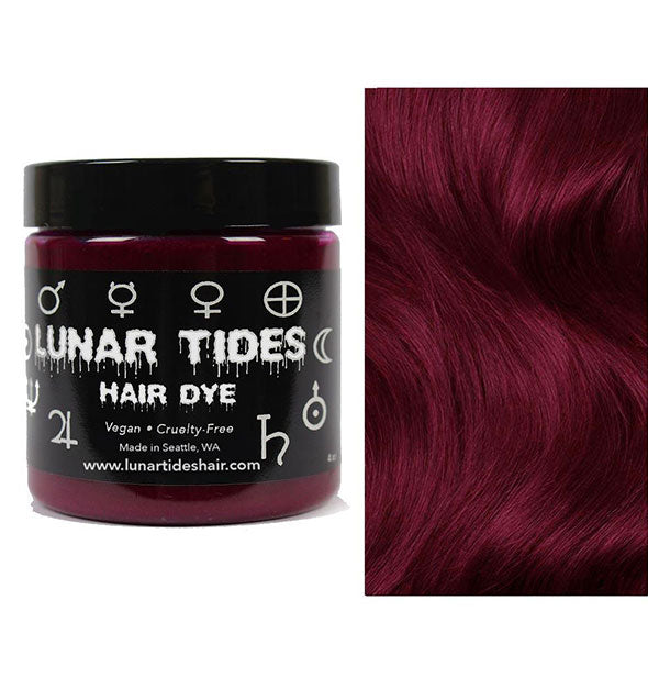 Lunar Tides Hair Dye pot shown in dark berry shade Cranbaby