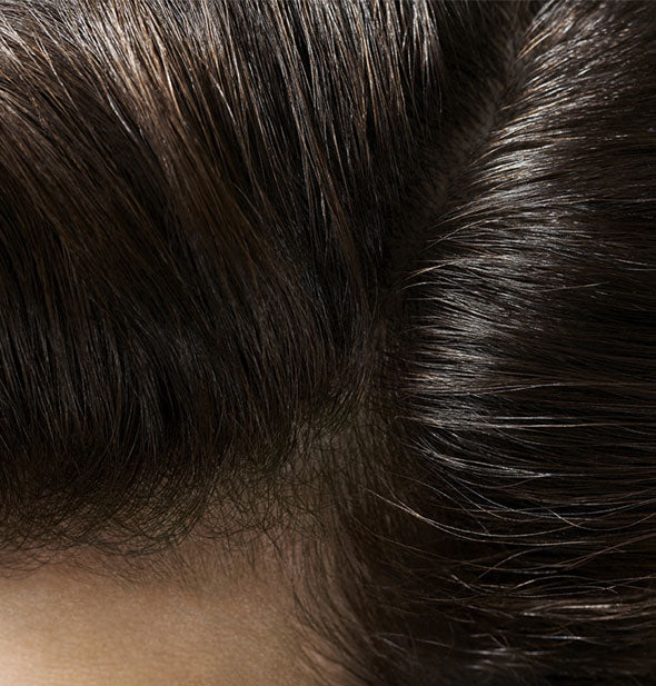 Closeup of a model's roots to show the finish created by using Oribe's Crème for Style