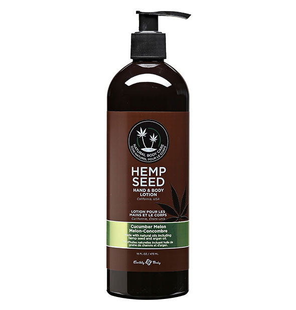 Brown 16 ounce bottle of Hemp Seed Hand & Body Lotion by Earthly Body in Cucumber Melon Scent