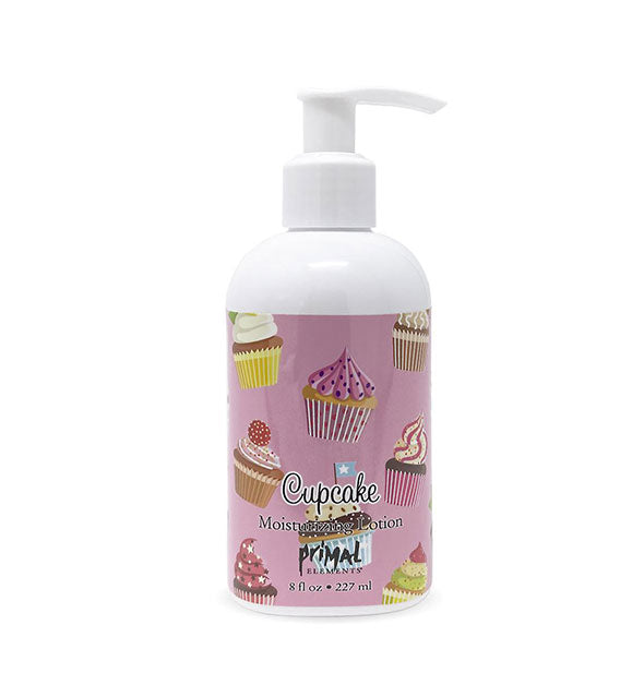8 ounce pump bottle of Cupcake Moisturizing Lotion by Primal Elements