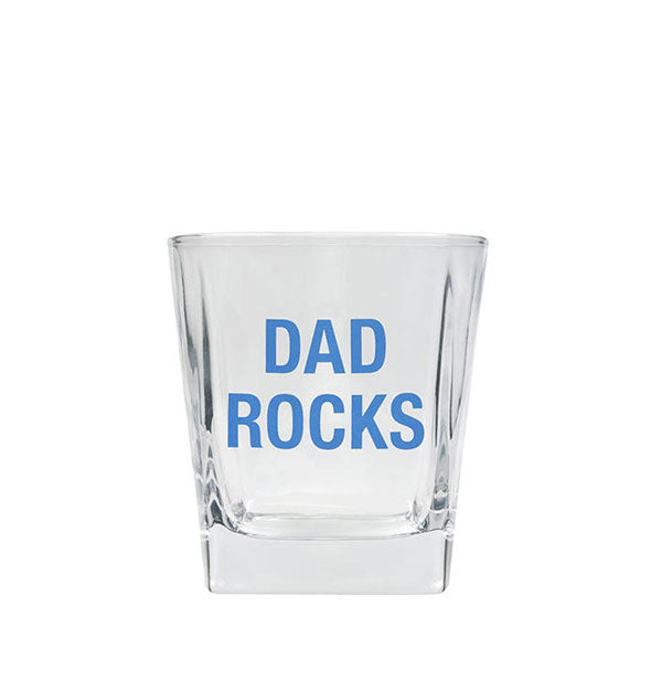 Dad Rocks bar glass with blue lettering