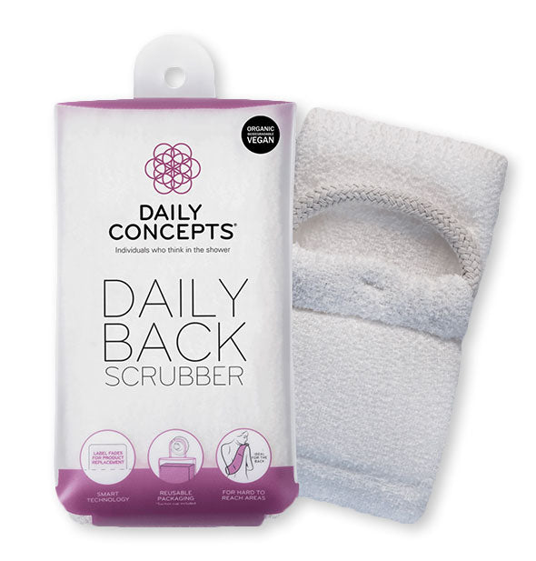 White textured Daily Back Scrubber by Daily Concepts with packaging