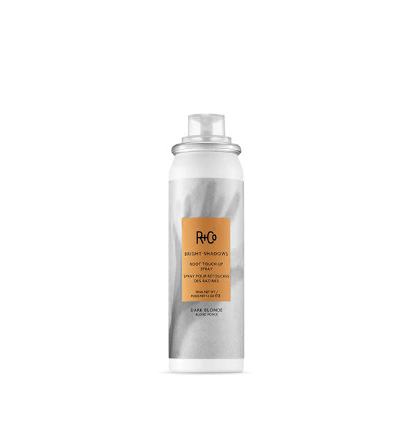 1.5 ounce can of R+Co Bright Shadows Root Touch-Up Spray in the shade Dark Blonde