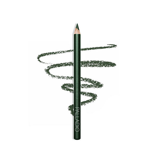 Dark green Palladio makeup pencil with product squiggle drawn behind