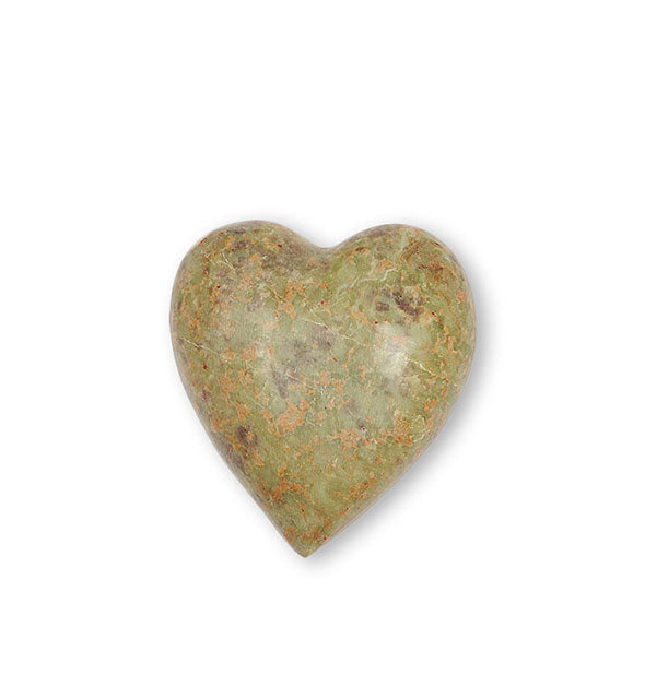 Decorative soapstone heart with mottled olive green coloring