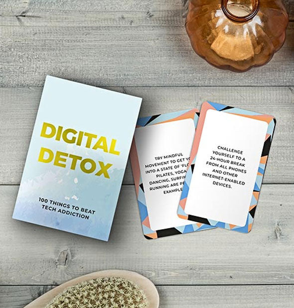 Box and samples from the Digital Detox: 100 Things to Beat Tech Addiction card deck