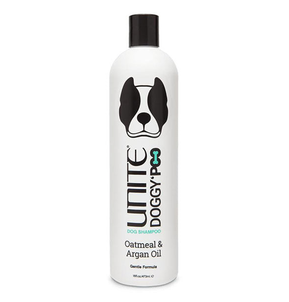 16 ounce bottle of Unite Doggy'Poo Dog Shampoo with Oatmeal & Argan Oil
