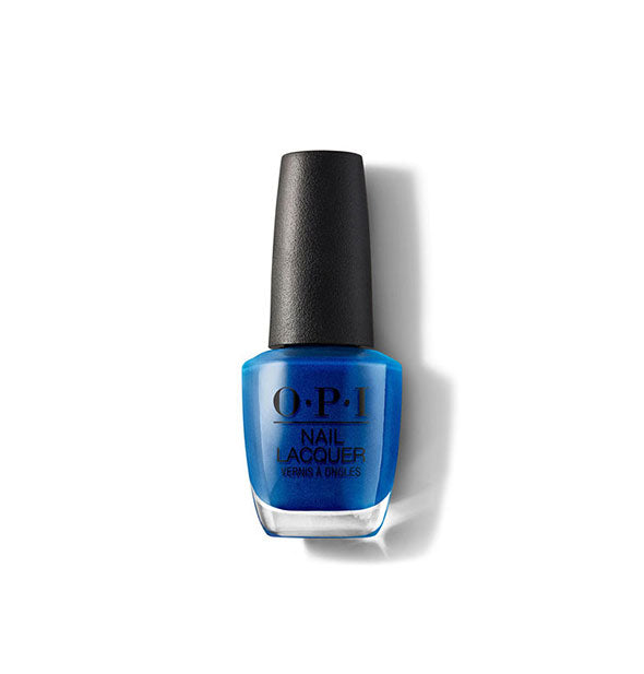 Bottle of OPI Nail Lacquer in a bright blue shade