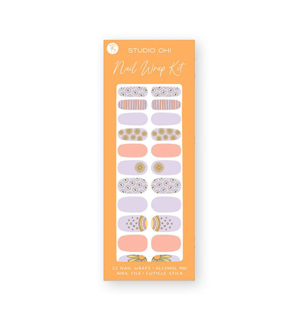 Nail Wrap Kit by Studio Oh! features flower and rainbow-themed designs in pastel pinks, purples, and oranges