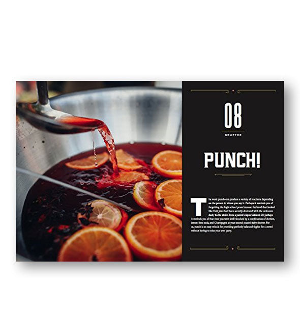 Page spread from Drinking Like Ladies features a chapter on "Punch!" with colorful photograph of a punch bowl with orange slices floating on top