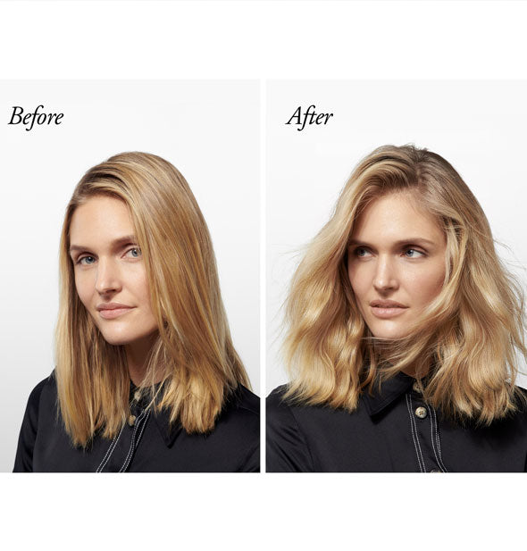 Before and after comparison of hair styled with Oribe's Dry Texturizing Spray