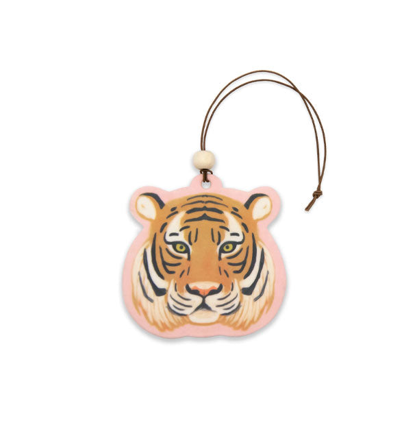Tiger head car air freshener on string with accent bead