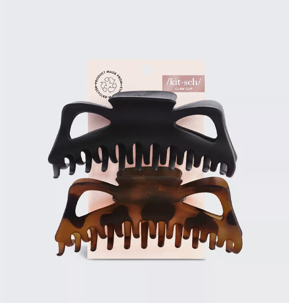 Pack of two large claw clips on Kitsch product card; one is black and the other is brown tortoise