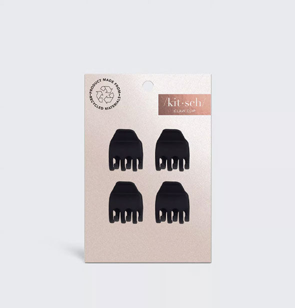 Four small matte black hair claw clips on light pink Kitsch product card